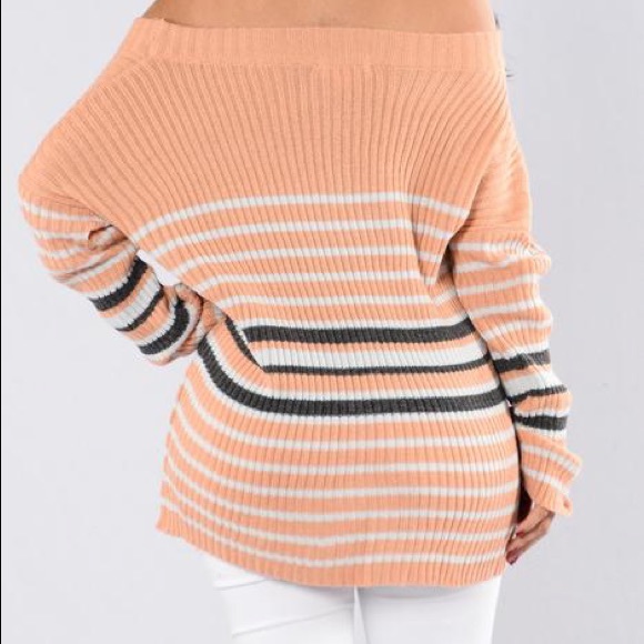 Strips Sweater Off the Shoulder 🧡 Peach-Multi/L - Picture 2 of 5
